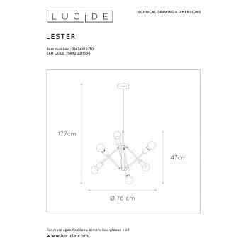 LESTER Pendant 6x E27/40W Black - obrázek