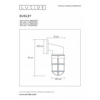 DUDLEY Outside Wall Light Down IP44 E27/60W Black - obrázek