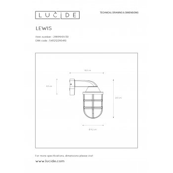 LEWIS Walllight Outside E27 Black - obrázek