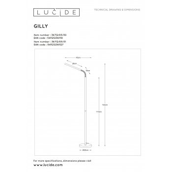 GILLY Floor Lamp LED 5W H153 D20cm 2700K White - obrázek