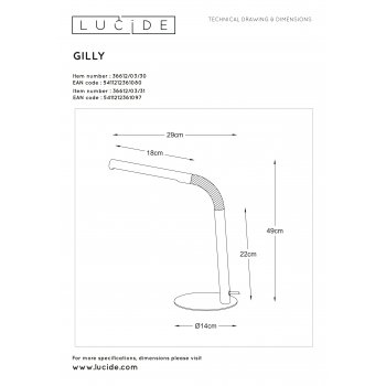 GILLY Desk Lamp LED 3W H49 D14cm 4000K 240LM White - obrázek