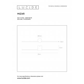 MIZAR Wall Light 90cm LED 10W IP44 Black - obrázek