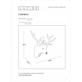 CARIBOU Wall Light E27/40W White - obrázek