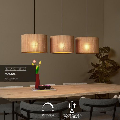 Lucide MAGIUS - Pendant light - 3xE27 - Light wood - obrázek