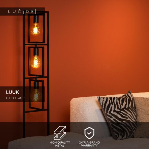 Lucide LUUK - Floor lamp - 3xE27 - Black - obrázek