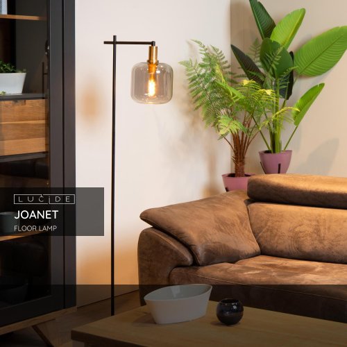 JOANET Floorlamp E27 Black/Smoke Glass - obrázek