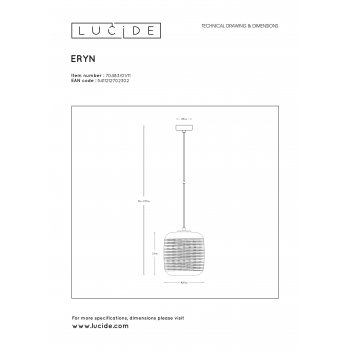 ERYN - Závěsné svítidlo - 1x E27/15W 20 cm - obrázek