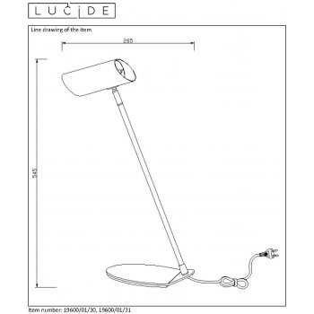 HESTER Bureellamp LED GU10excl H53cm Wit - obrázek