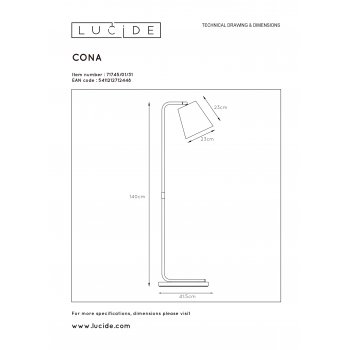 CONA Table Lamp E27 L38 W21 H140cm White - obrázek