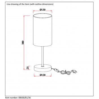 MODA Table Lamp 1xE27 D13 H38cm Silver - obrázek