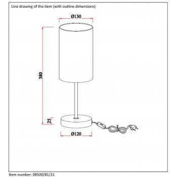 MODA Table Lamp 1xE27 D13 H38cm White - obrázek