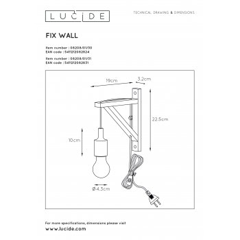 FIX Wall Light E27 excl. H22cm Wood/ White - obrázek