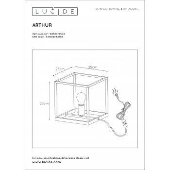 ARTHUR Table Lamp E27 25/25/25cm Black - obrázek