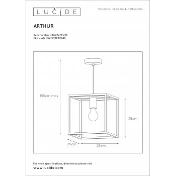 ARTHUR Pendant E27 25/25/25cm Black - obrázek