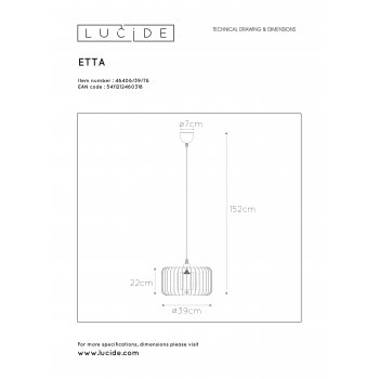 ETTA Pendant E27 ?39cm H22cm Wood - obrázek