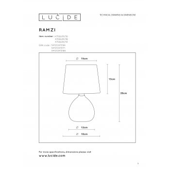 RAMZI Table Lamp E14 H26cm Cream - obrázek