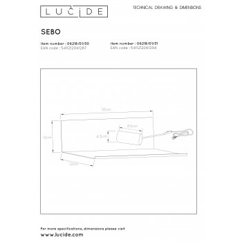 SEBO  Wall Light E27/40W L35 W12 H12cm White - obrázek