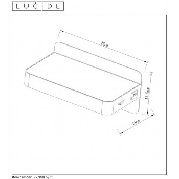 ATKIN wall Light LED 5W+USB port 25/14/11cm Black - obrázek