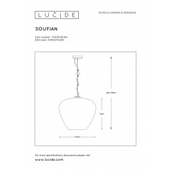 SOUFIAN Pendant 1x E27 H153cm D40cm Smoke - obrázek