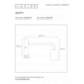 SCOTT Wall Light E27 L20  H12cm White - obrázek