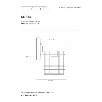 KEPPEL Wall Light IP23 E27 H19cm Black - obrázek