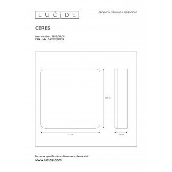 CERES Ceiling Light LED 30W L21.5 B21.5 H5cm White - obrázek