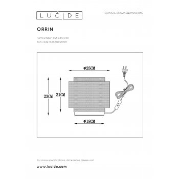 ORRIN Table Lamp E27 Ă25cm Black - obrázek