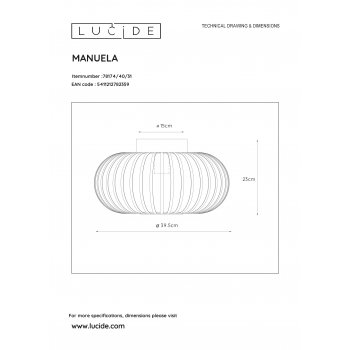 MANUELA Ceiling Light 1xE27 Ă40cm White - obrázek