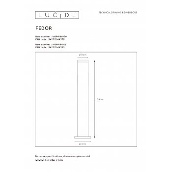 FEDOR Bollard Light E27/40W H79.5cm Satin Chrome - obrázek