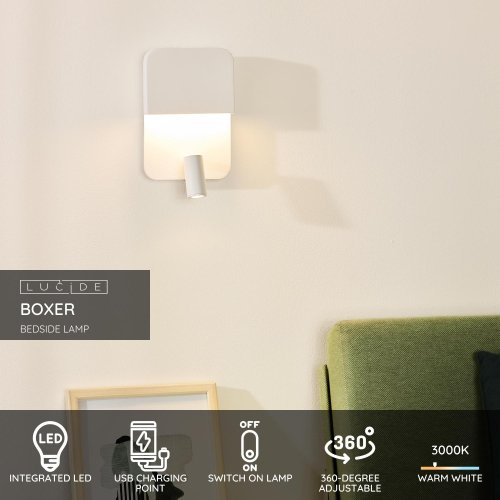 BOXER Wall Light LED 5W+3W+ USB White - obrázek