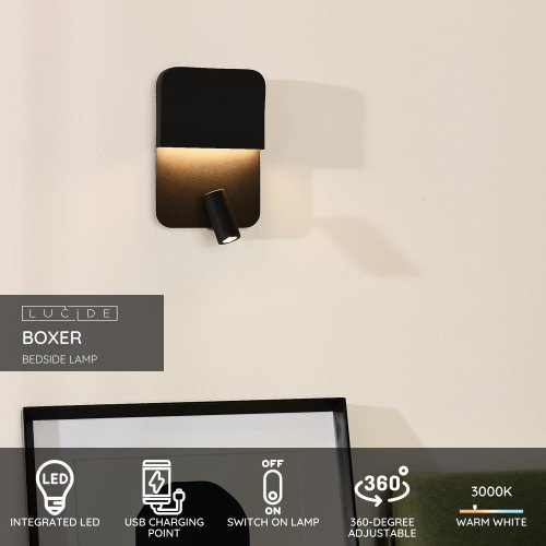 BOXER Wall Light LED 5W+3W+ USB Black - obrázek