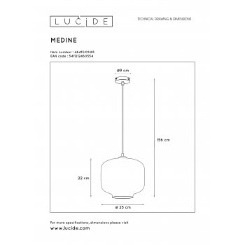 MEDINE Pendant 1x E27 40W Smoke Glass - obrázek