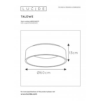 TALOWE - StropnĂ© svietidlo - Ă 60 cm - LED Dim. - 1x42W 3000K - biel - obrázek