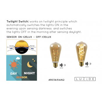 LED BULB TWLIGHTSWITCH SENSOR ST64 E27/4W Amber - obrázek