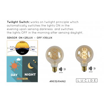 LED BULB TWLIGHTSWITCH SENSOR  G95 E27/4W Amber - obrázek