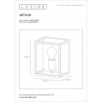 ARTHUR Wall light E27 40W Black - obrázek