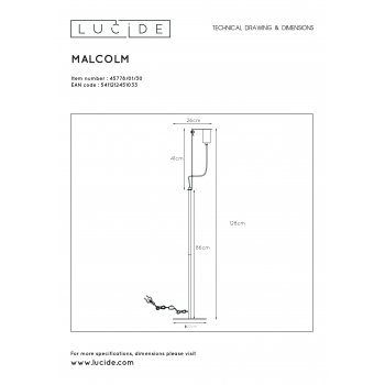 MALCOLM Floorlamp E27/40W H140cm Black - obrázek