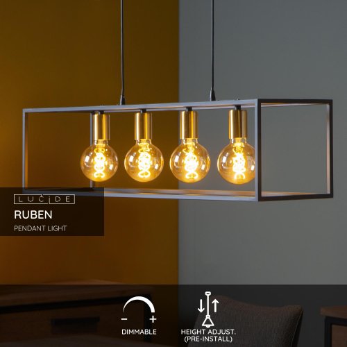 RUBEN  Pendant 4x E27 40W Black/Satin Brass - obrázek
