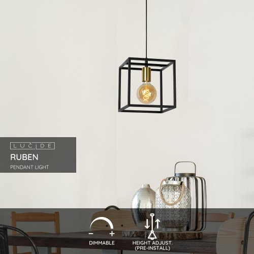 RUBEN  Pendant 1x E27 40W Black/Satin Brass - obrázek