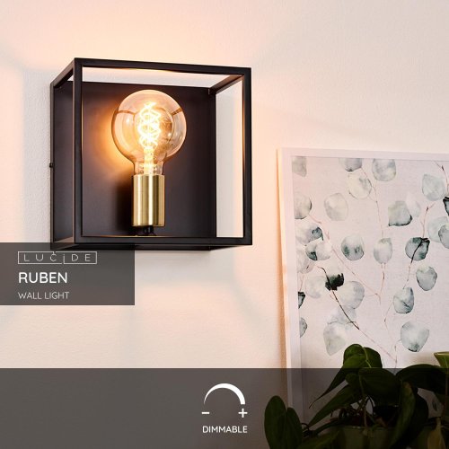 RUBEN Wall light 1x E27 40W Black/Satin Brass - obrázek