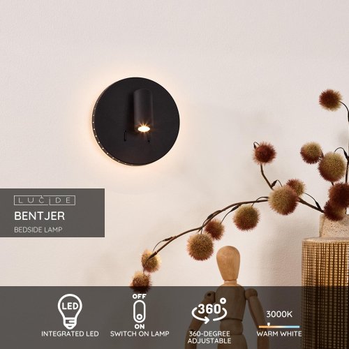 BENTJER - NĂˇstennĂ© svietidlo - Ă 14 cm - LED - 1x6W 3000K - ÄŤierne - obrázek