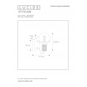 OTTELIEN Wall light E27/60W Matt Black/Matt Gold - obrázek