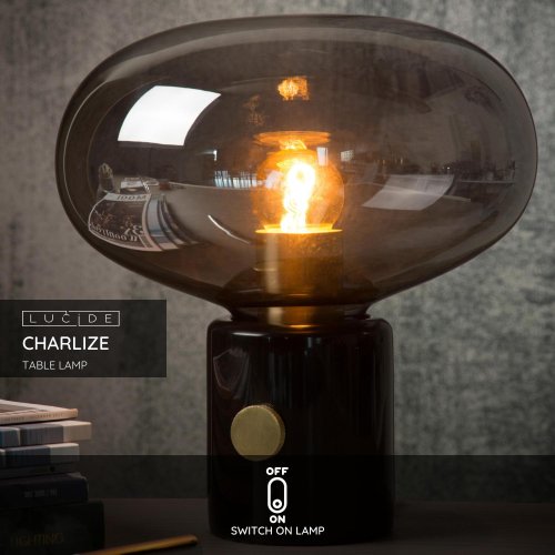 CHARLIZE Table lamp E27/40W Smoke glass/Black Marb - obrázek