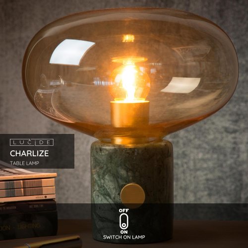 CHARLIZE Table lamp E27/40W Amber glass/Green marb - obrázek