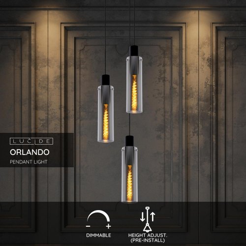 ORLANDO Pendant 3xE27/60W Black/Smoke Glass - obrázek
