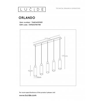 ORLANDO Pendant 5xE27/60W Black/Smoke Glass - obrázek