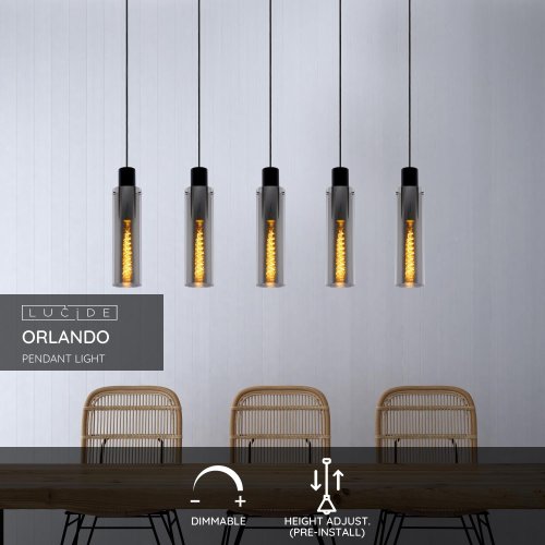 ORLANDO Pendant 5xE27/60W Black/Smoke Glass - obrázek