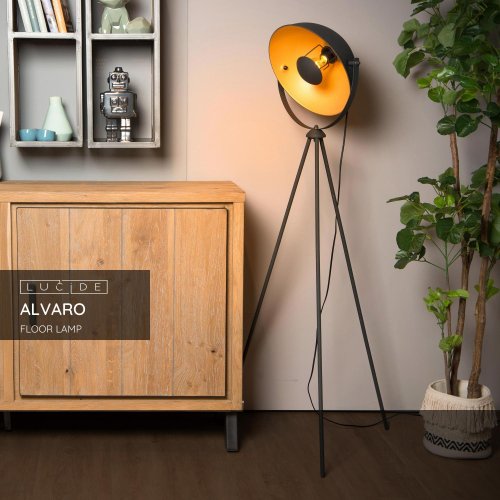 ALVARO Floorlamp E27/40W  Black/Satin brass - obrázek