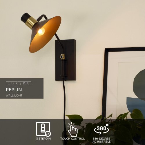 PEPIJN Wall Light 1xE14 Black/Gold - obrázek