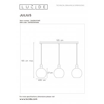 JULIUS Pendant 3x E27/25W  Smoke Glass - obrázek